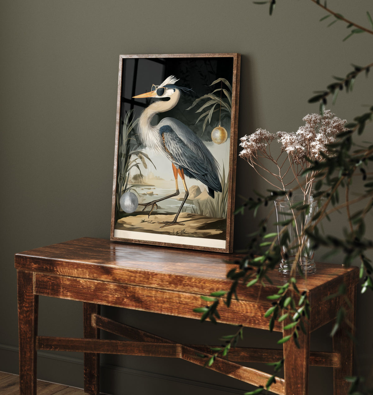Great Blue Heron in Sunglasses Art Print - Funny Bird Poster - Cool Audubon Illustration - Disco Bird 1/3
