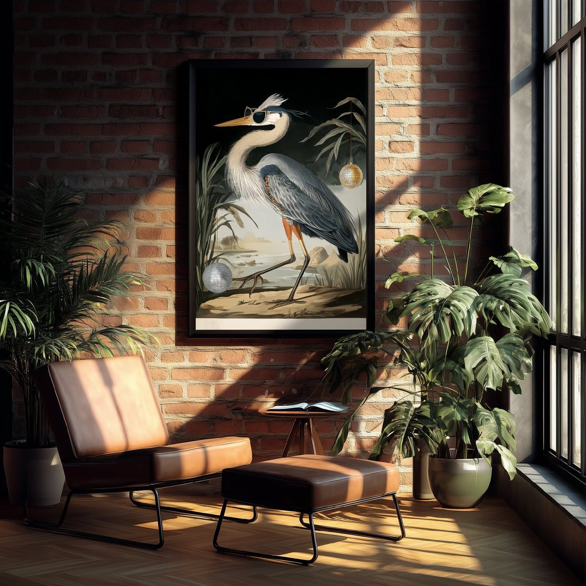 Great Blue Heron in Sunglasses Art Print - Funny Bird Poster - Cool Audubon Illustration - Disco Bird 1/3