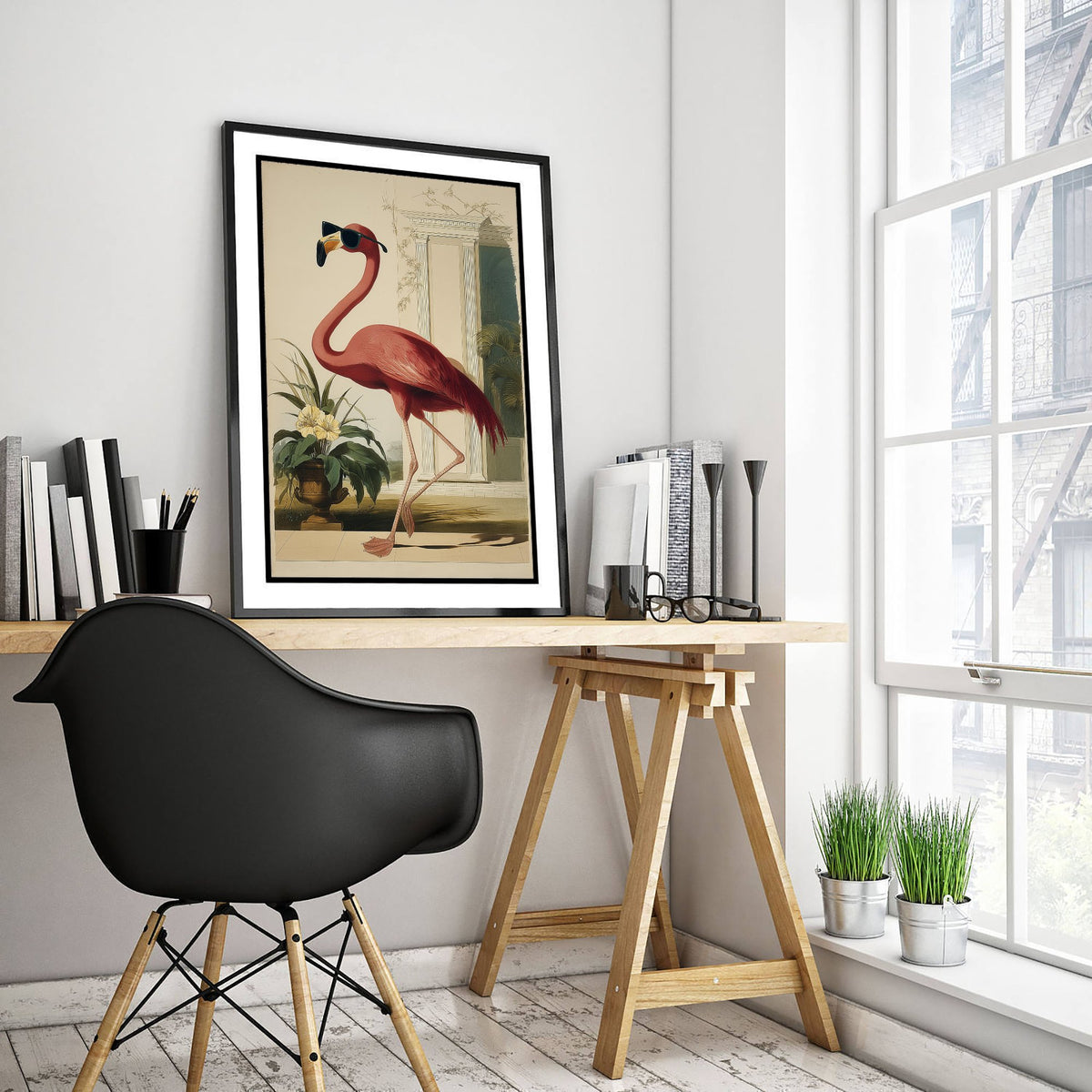 Flamingo in Sunglasses Art Print - Funny Bird Poster - Cool Audubon Illustration - Cool Flamingo 2/3