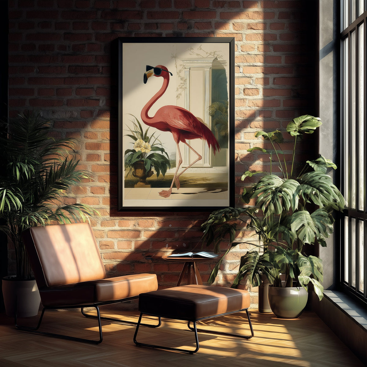 Flamingo in Sunglasses Art Print - Funny Bird Poster - Cool Audubon Illustration - Cool Flamingo 2/3