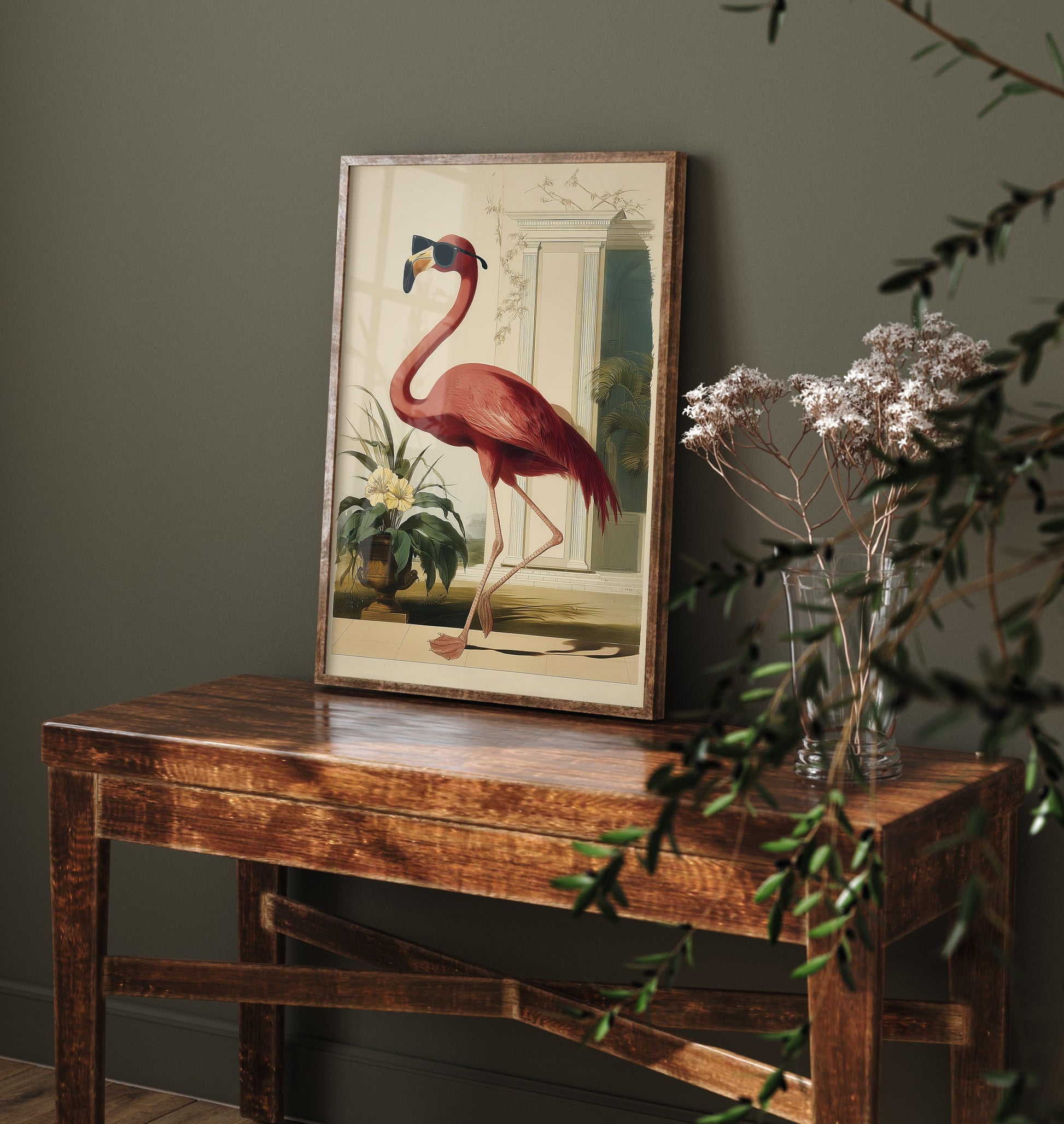 Flamingo in Sunglasses Art Print - Funny Bird Poster - Cool Audubon Illustration - Cool Flamingo 2/3