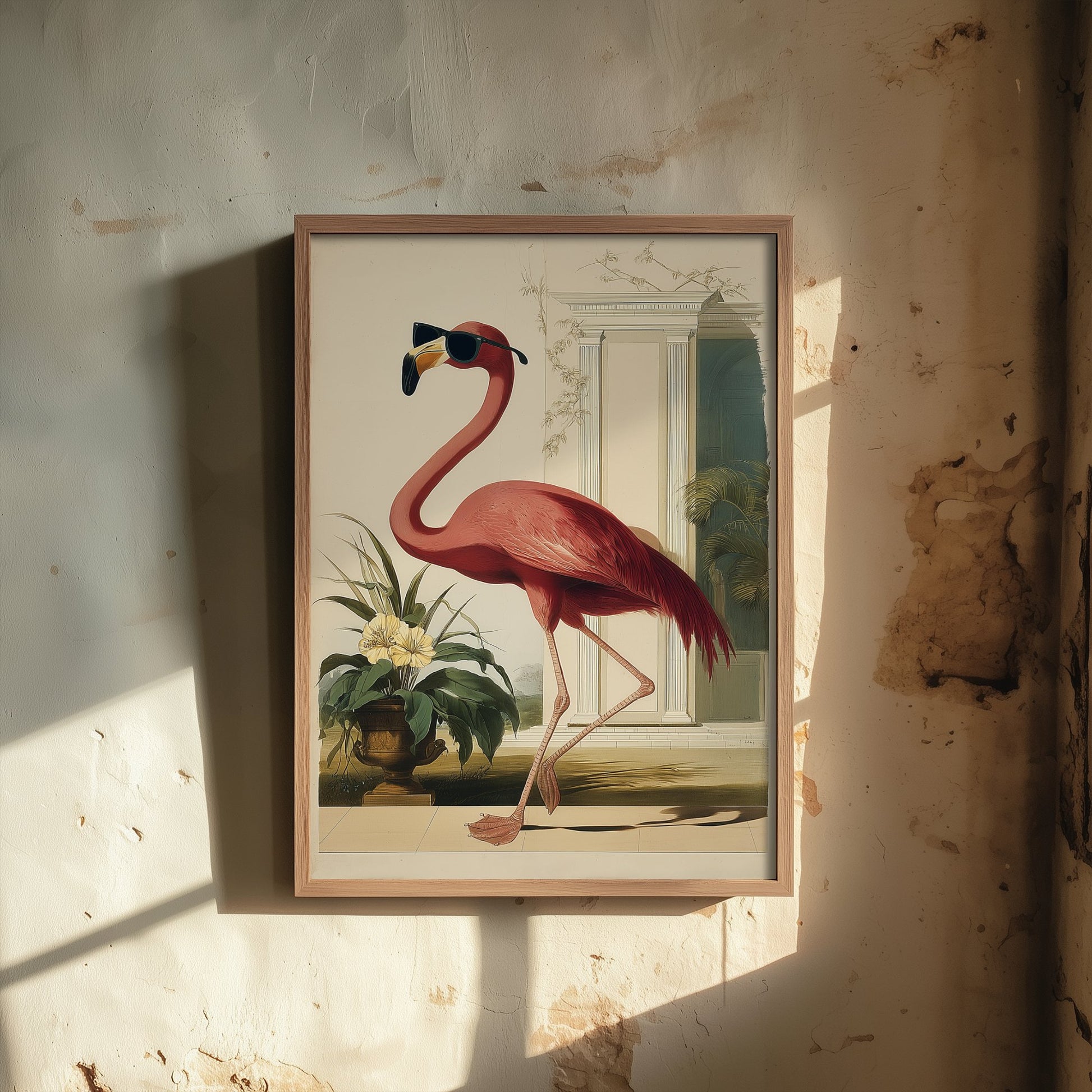 Flamingo in Sunglasses Art Print - Funny Bird Poster - Cool Audubon Illustration - Cool Flamingo 2/3
