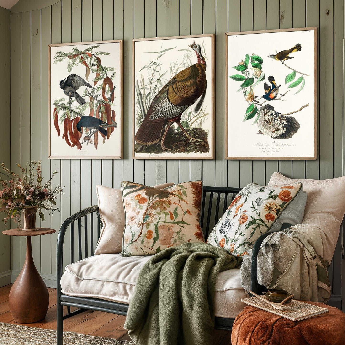 John James Audubon Set of Three Art Prints - Fish Crow, Wild Turkey, American Redstart - 3 Vintage Bird Illustration Posters