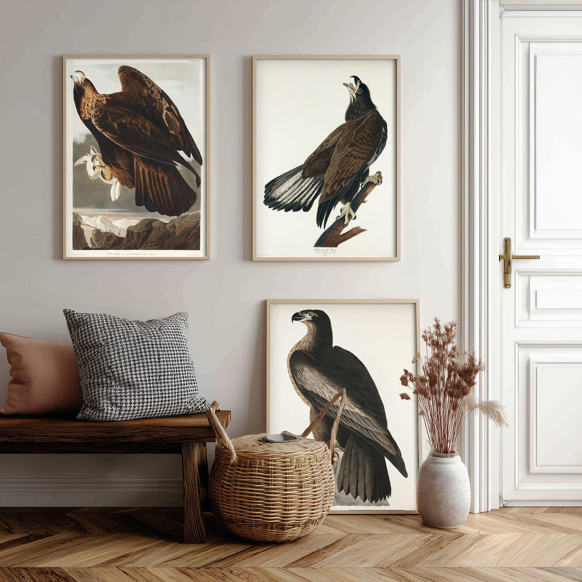 Set of Three John James Audubon Prints - Golden Eagle Bald Eagle and Bird of Washington - 3 Eagle Paintings Poster Art Illustration