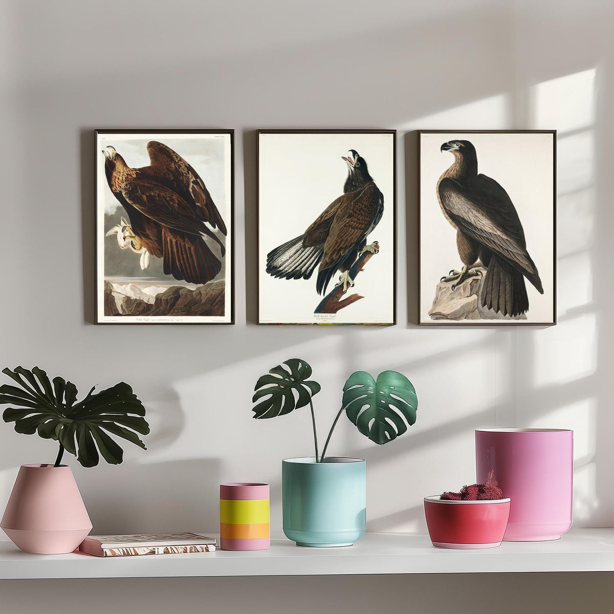 Set of Three John James Audubon Prints - Golden Eagle Bald Eagle and Bird of Washington - 3 Eagle Paintings Poster Art Illustration