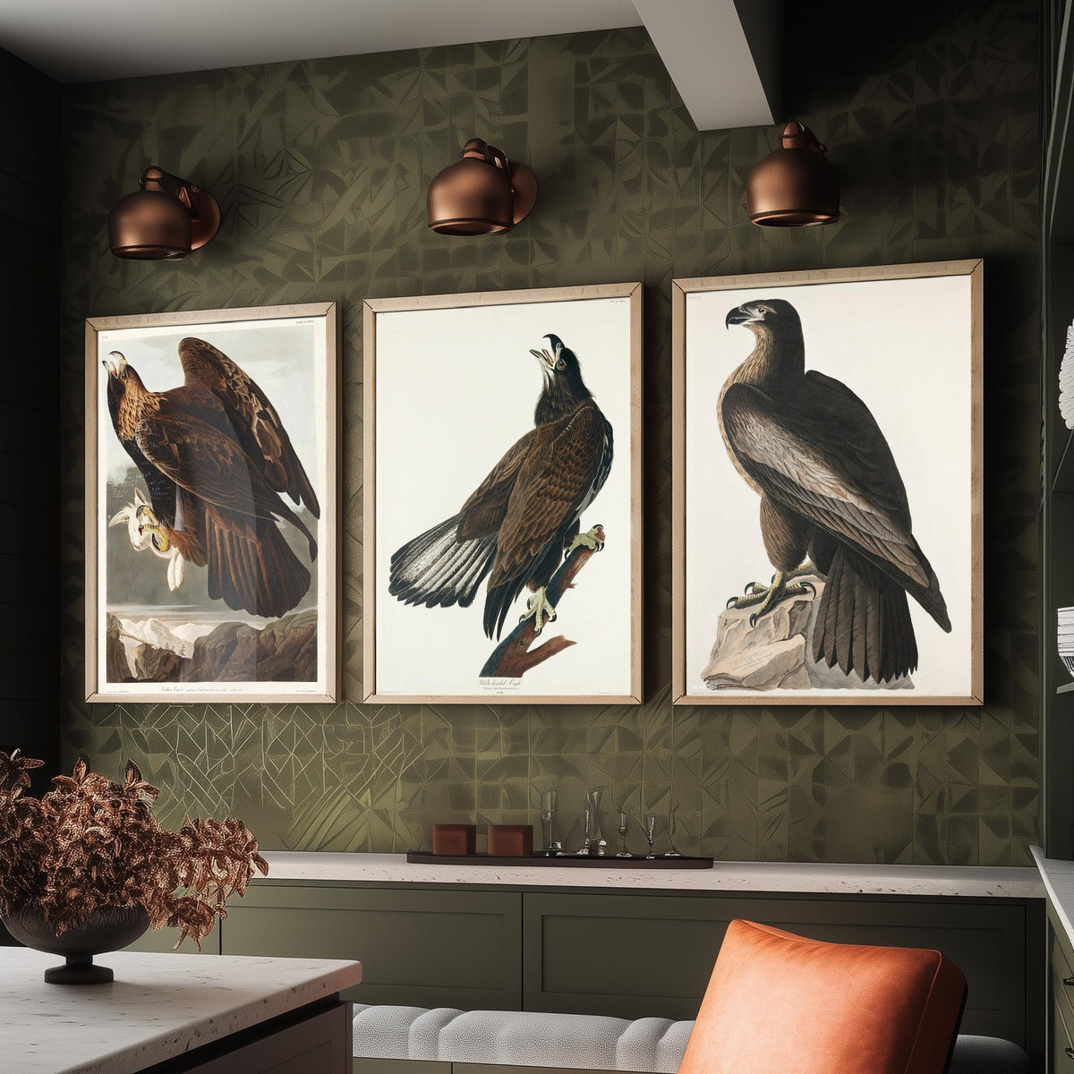 Set of Three John James Audubon Prints - Golden Eagle Bald Eagle and Bird of Washington - 3 Eagle Paintings Poster Art Illustration