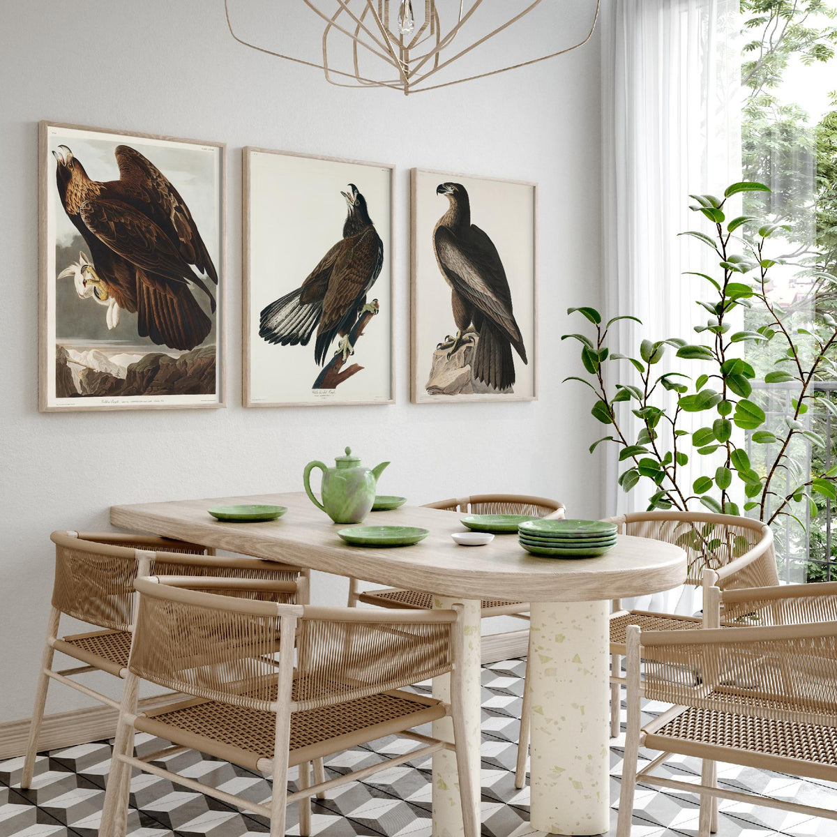 Set of Three John James Audubon Prints - Golden Eagle Bald Eagle and Bird of Washington - 3 Eagle Paintings Poster Art Illustration