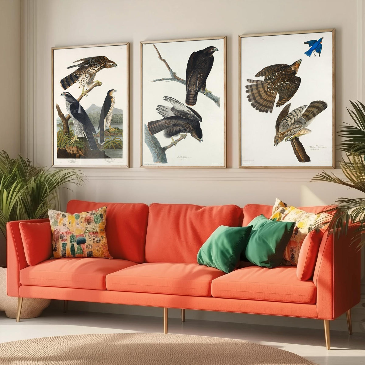 Set of Three John James Audubon Prints - Goshawk Black Warrior and Stanley Hawk - 3 Hawk Paintings Poster Wall Art Illustration