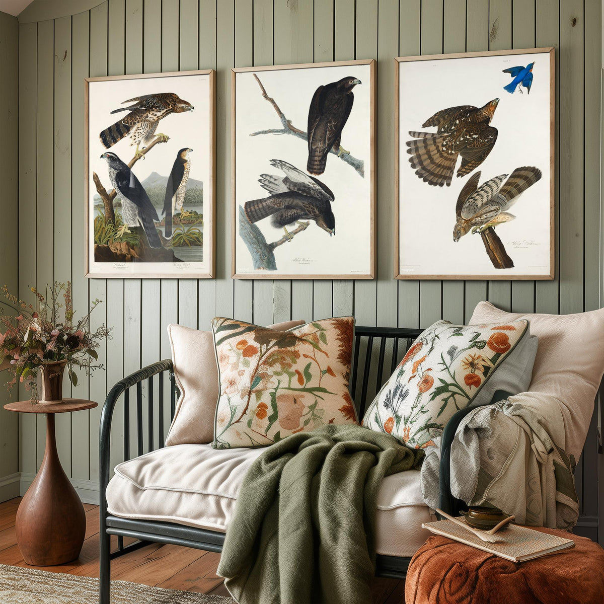 Set of Three John James Audubon Prints - Goshawk Black Warrior and Stanley Hawk - 3 Hawk Paintings Poster Wall Art Illustration