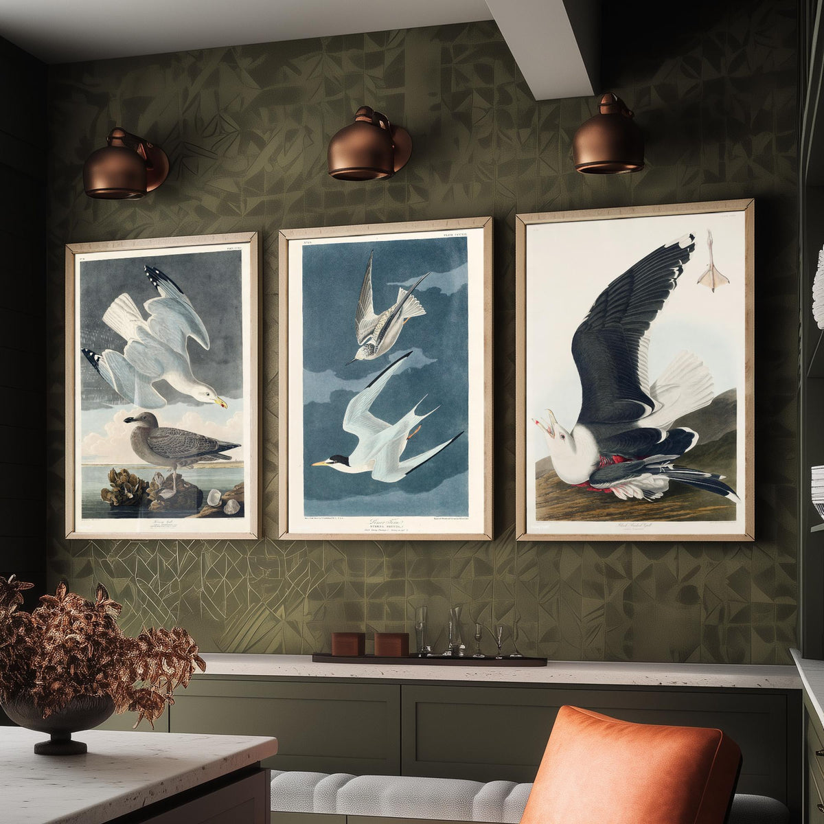 Set of Three John James Audubon Prints - Herring Gull Least Tern and Black-backed Gull - 3 Bird Paintings Poster Wall Art Illustration