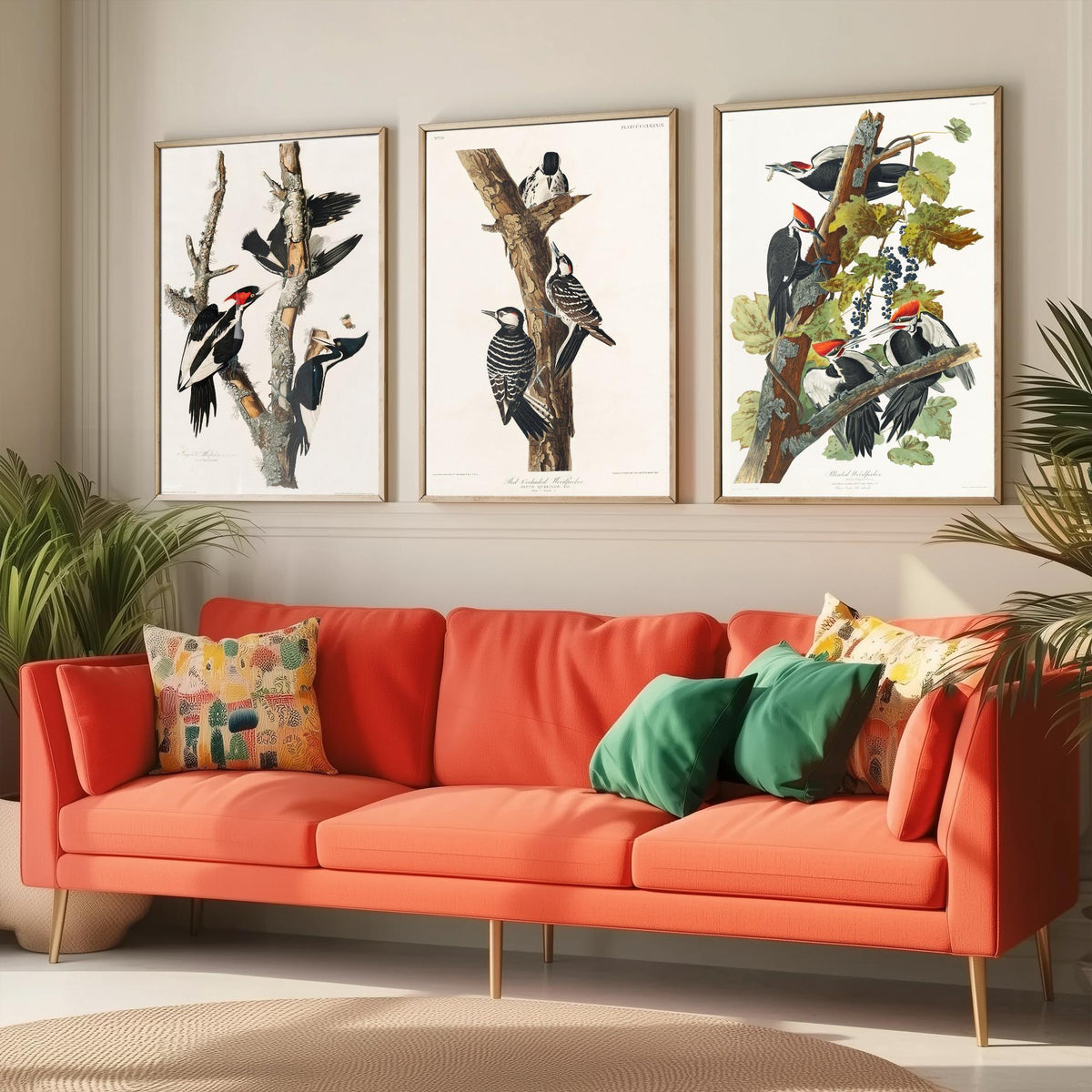 Set of Three John James Audubon Prints - Ivory-billed Red-cockaded and Pileated Woodpeckers - 3 Bird Paintings Poster Art Illustration