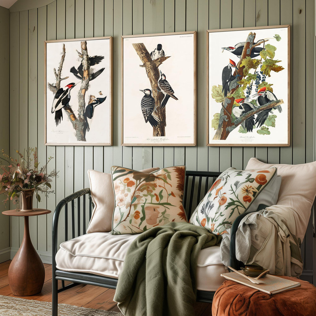 Set of Three John James Audubon Prints - Ivory-billed Red-cockaded and Pileated Woodpeckers - 3 Bird Paintings Poster Art Illustration