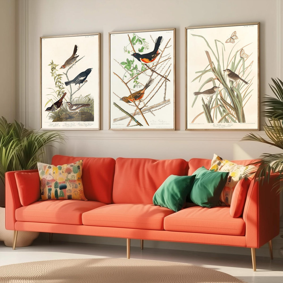 Set of Three John James Audubon Prints - Lark Finch Towhee Bunting and MacGillivrays Finch - 3 Bird Paintings Poster Wall Art Gift