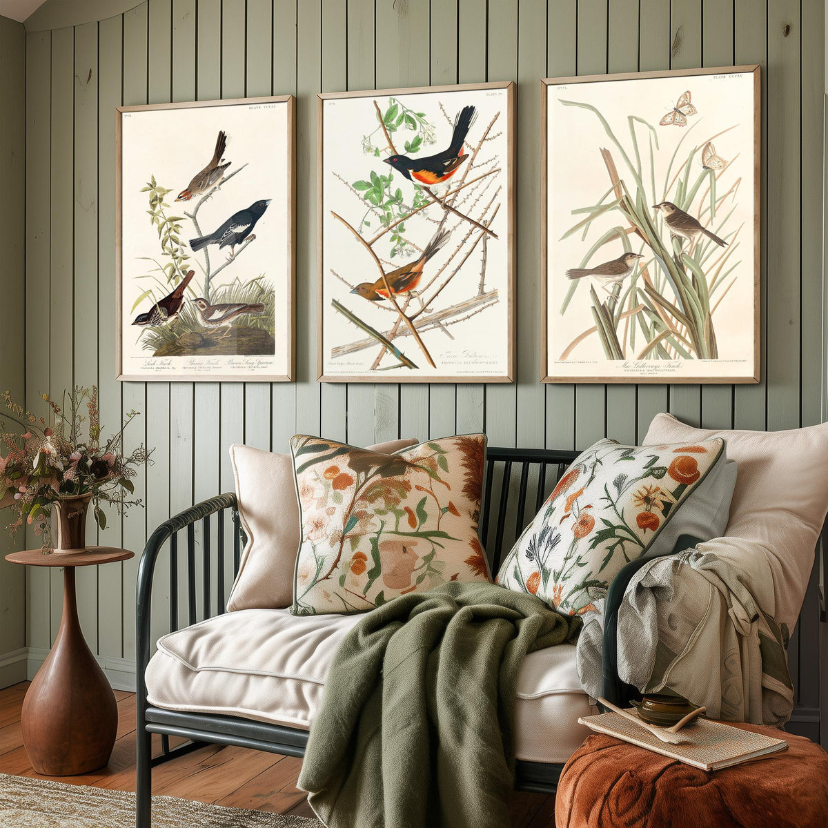 Set of Three John James Audubon Prints - Lark Finch Towhee Bunting and MacGillivrays Finch - 3 Bird Paintings Poster Wall Art Gift