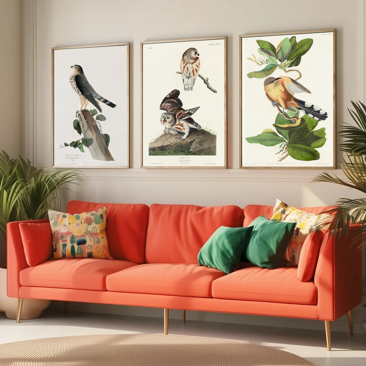 Set of Three John James Audubon Prints - Le Petit Caporal Little Owl and Mangrove Cuckoo - 3 Bird Paintings Poster Wall Art Gift