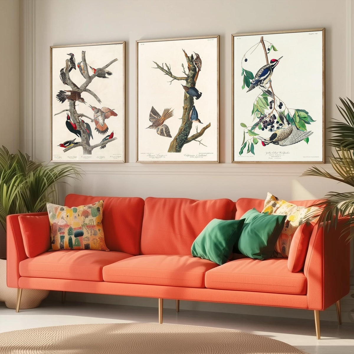 Set of Three John James Audubon Prints - Lewis Woodpecker Brown Creeper Yellow-bellied Woodpecker - 3 Bird Paintings Poster Wall Art