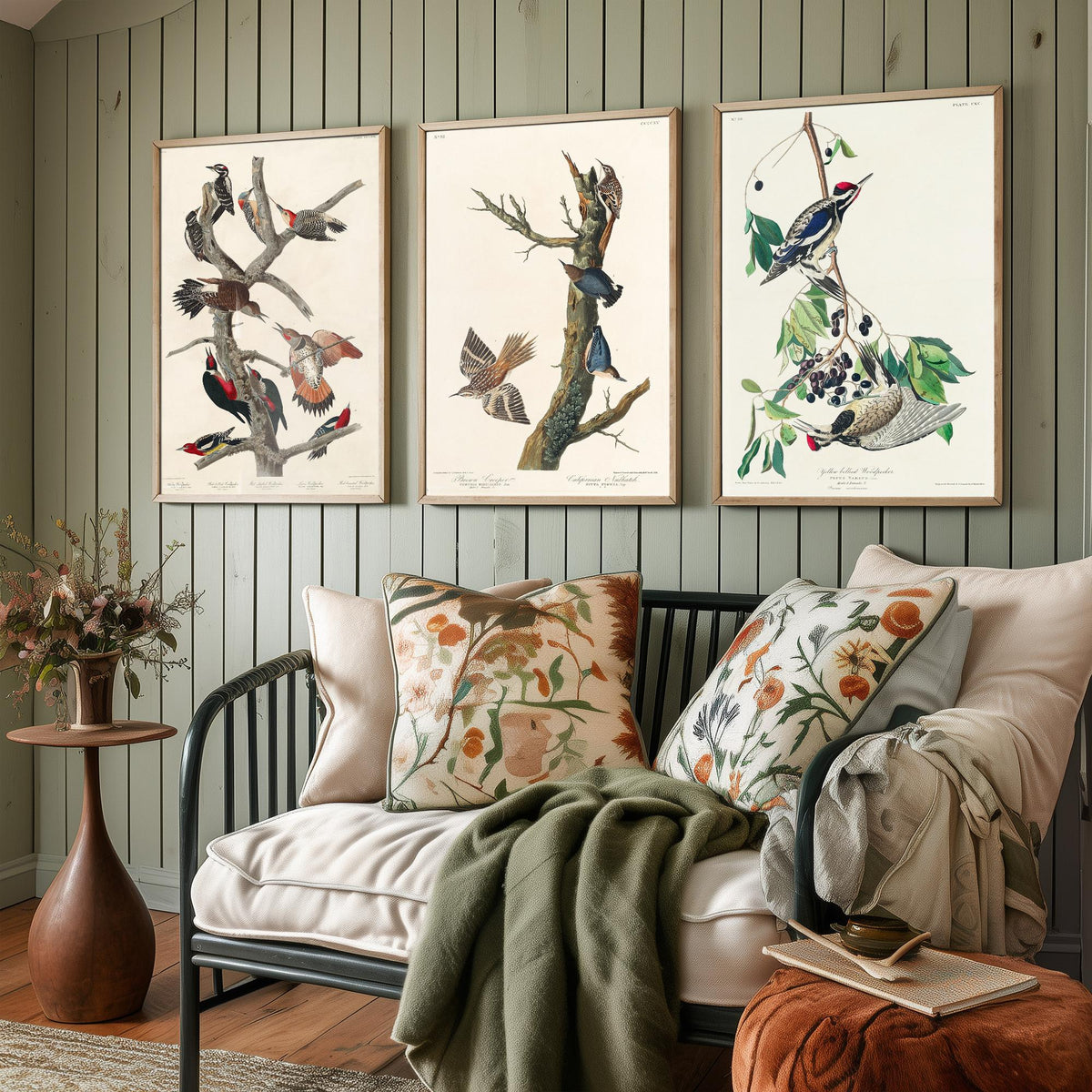Set of Three John James Audubon Prints - Lewis Woodpecker Brown Creeper Yellow-bellied Woodpecker - 3 Bird Paintings Poster Wall Art