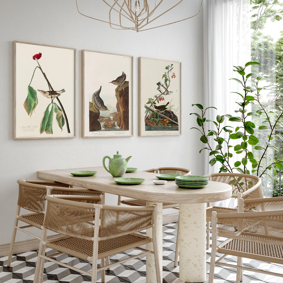 Set of Three John James Audubon Prints - Louisiana Water Thrush Ouzel and Golden-crowned Thrush - 3 Bird Paintings Poster Wall Art