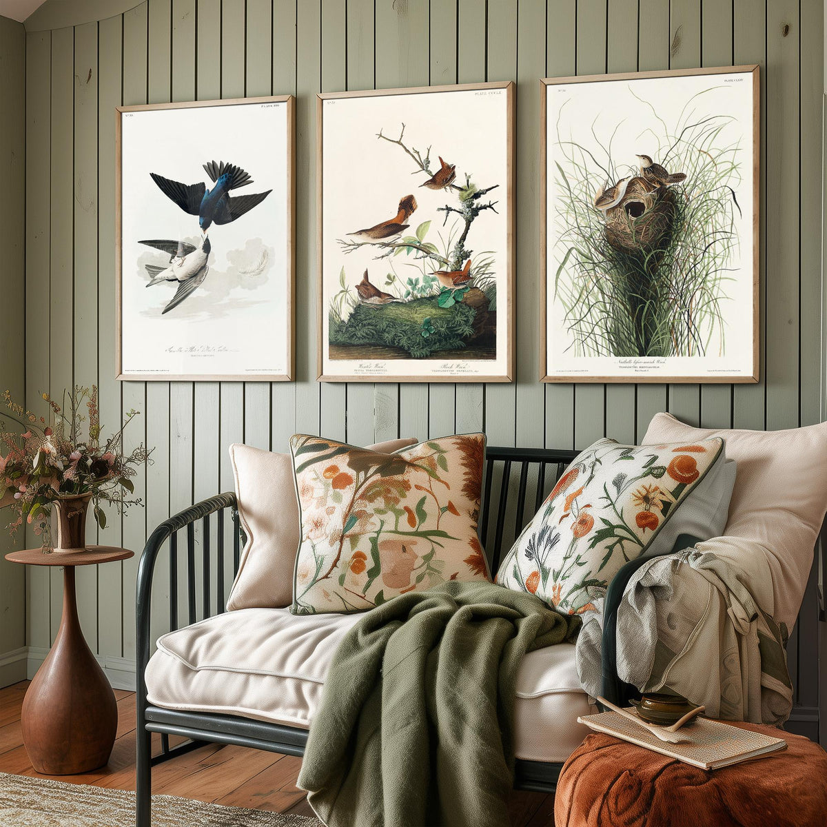 Set of Three John James Audubon Prints - White-bellied Swallow Winter Wren and Marsh Wren - 3 Bird Paintings Poster Wall Art Gift