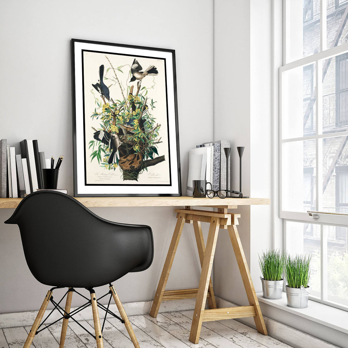 Northern Mockingbird Art Print - John James Audubon Birds of America - Vintage Bird Illustration Poster