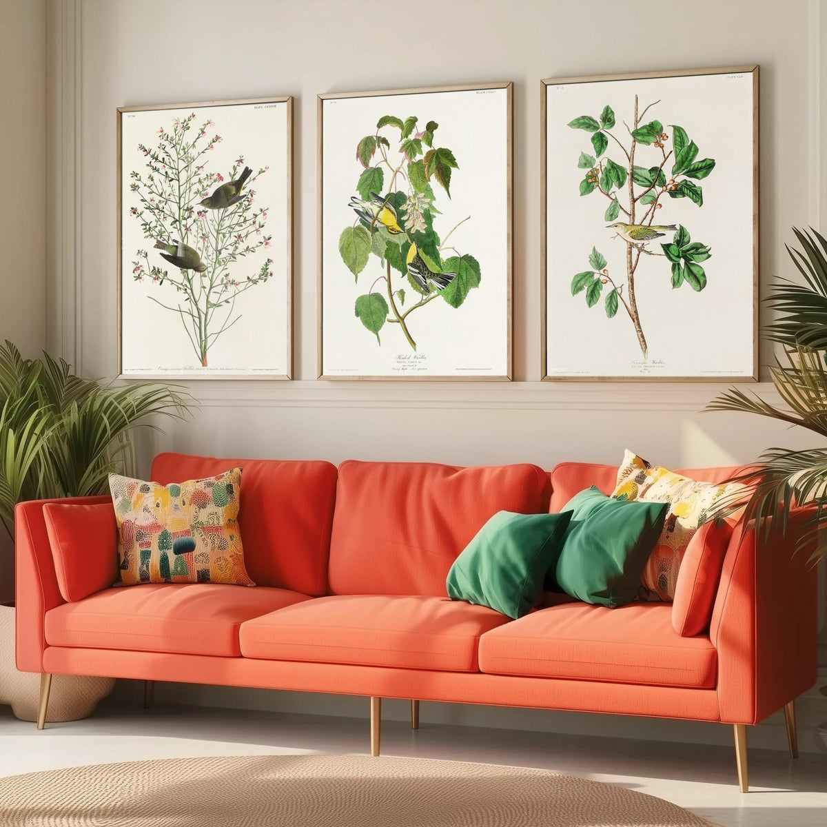 Set of Three John James Audubon Prints - Orange-crowned Hemlock and Tennessee Warbler - 3 Bird Paintings Poster Wall Art Gift Vintage