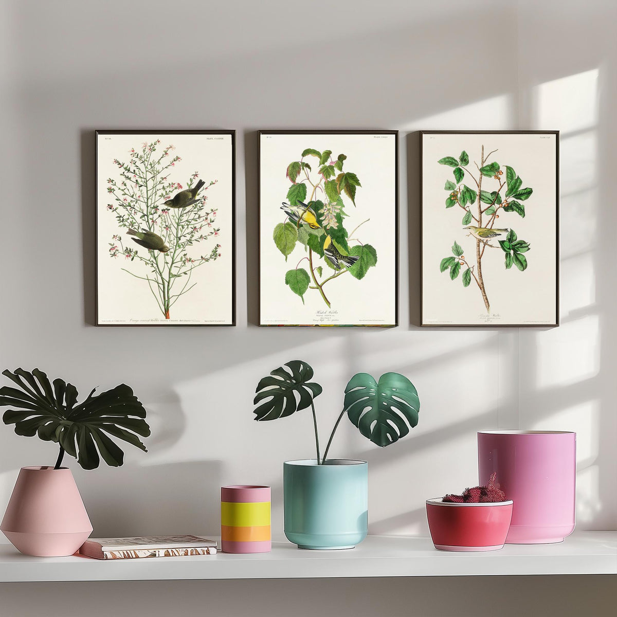 Set of Three John James Audubon Prints - Orange-crowned Hemlock and Tennessee Warbler - 3 Bird Paintings Poster Wall Art Gift Vintage