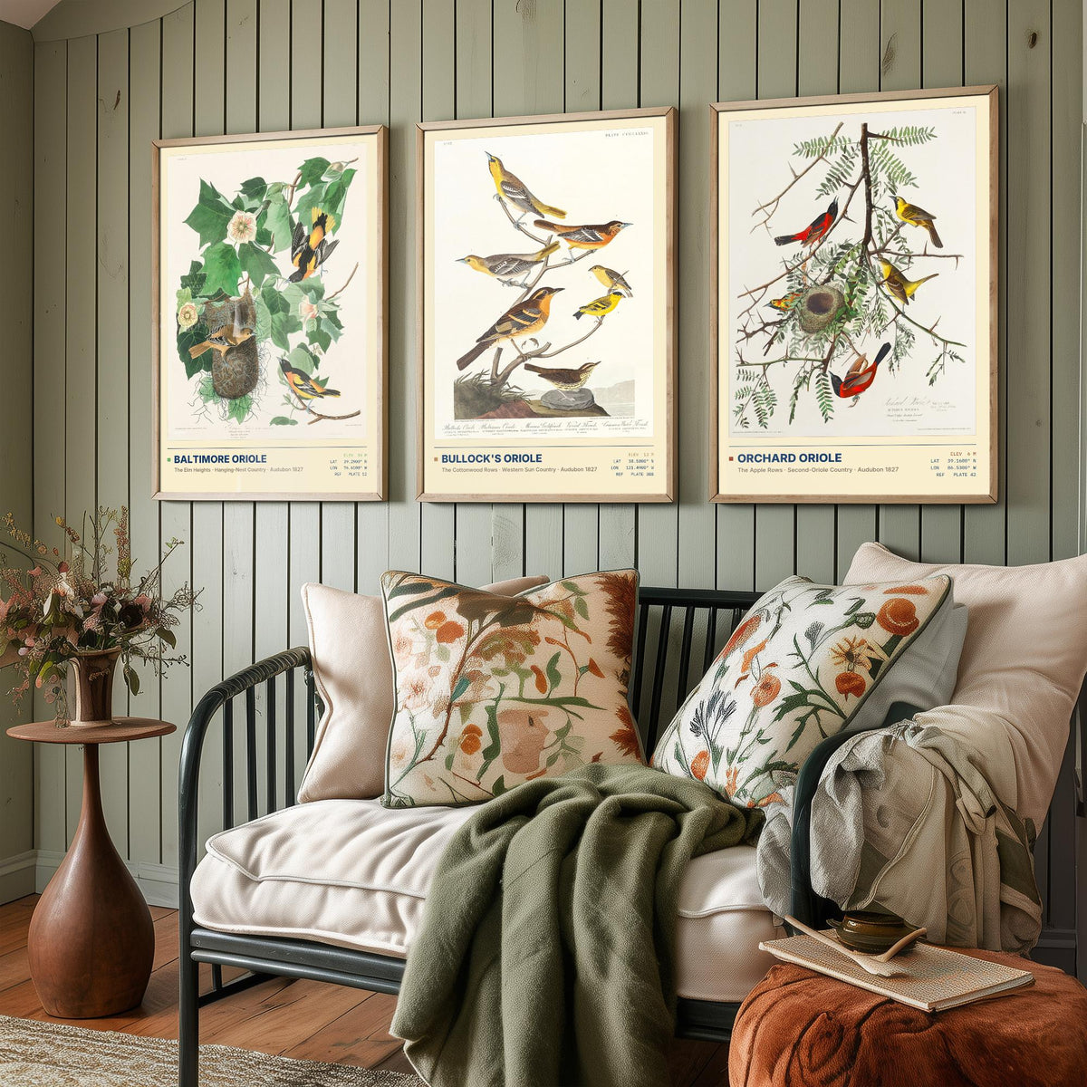 Audubon Orioles Set of Three Art Prints - Baltimore, Bullock's and Orchard Oriole - Birds of America Illustrations Gallery Posters