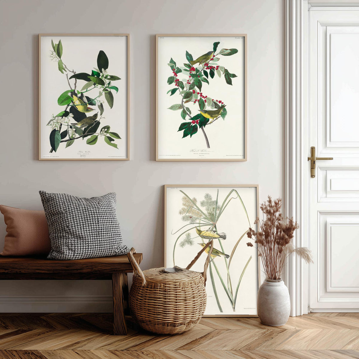 Set of Three John James Audubon Prints - Palm Warbler Nashville Warbler Prairie Warbler - 3 Bird Paintings Poster Wall Art Gift