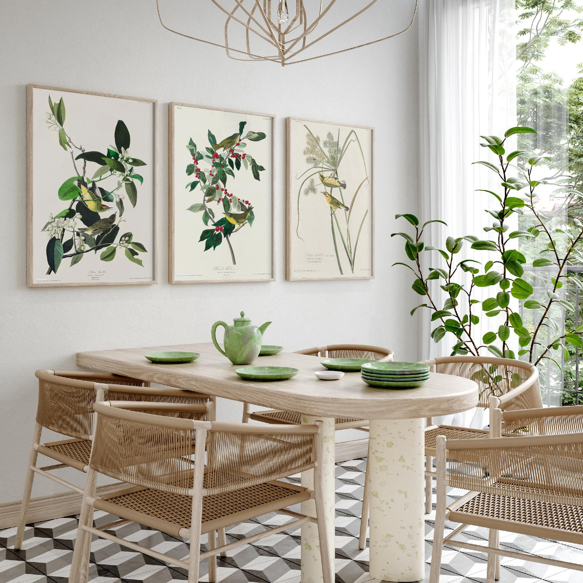 Set of Three John James Audubon Prints - Palm Warbler Nashville Warbler Prairie Warbler - 3 Bird Paintings Poster Wall Art Gift