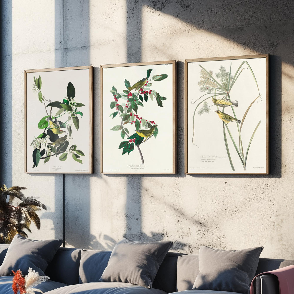 Set of Three John James Audubon Prints - Palm Warbler Nashville Warbler Prairie Warbler - 3 Bird Paintings Poster Wall Art Gift