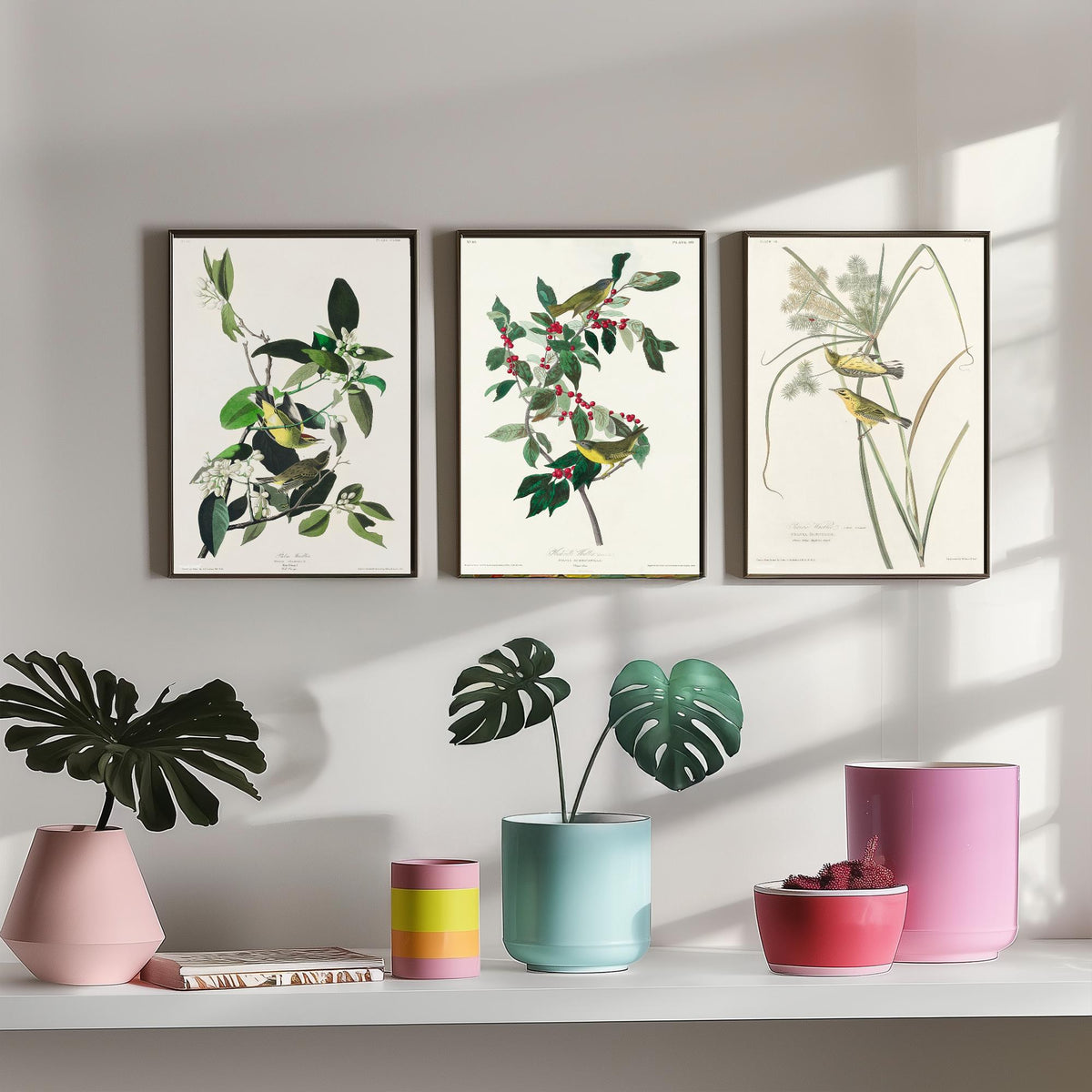 Set of Three John James Audubon Prints - Palm Warbler Nashville Warbler Prairie Warbler - 3 Bird Paintings Poster Wall Art Gift