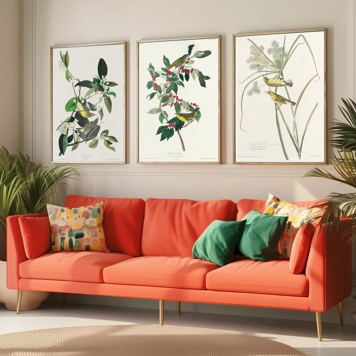 Set of Three John James Audubon Prints - Palm Warbler Nashville Warbler Prairie Warbler - 3 Bird Paintings Poster Wall Art Gift