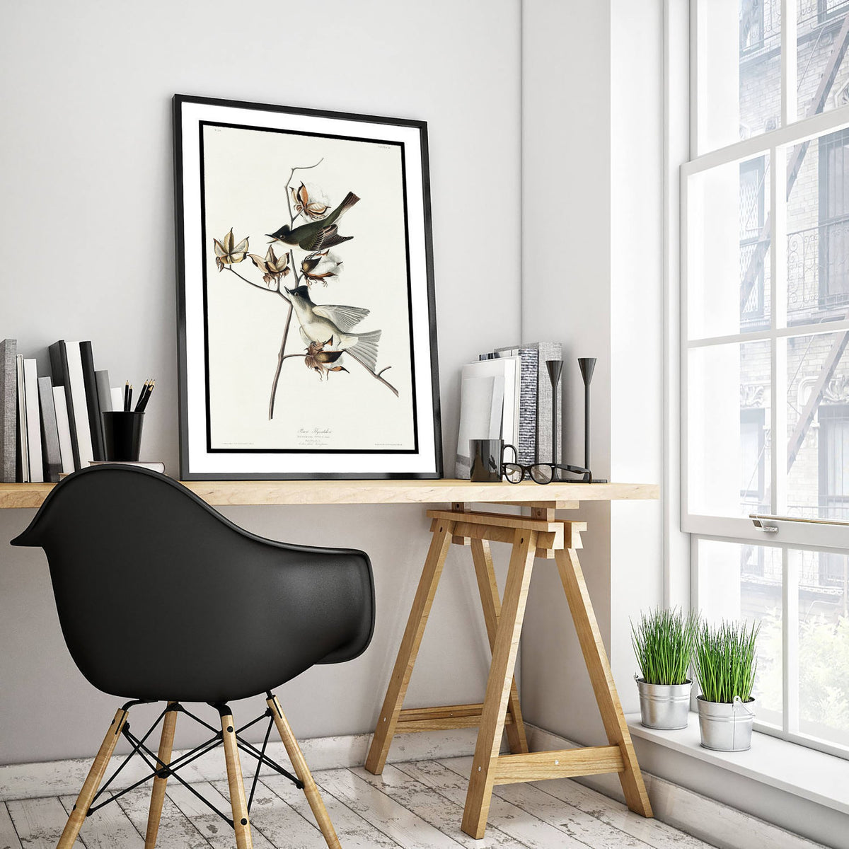 Eastern Phoebe - John James Audubon Birds of America - Pewit Flycatcher Vintage Art Print Poster Illustration