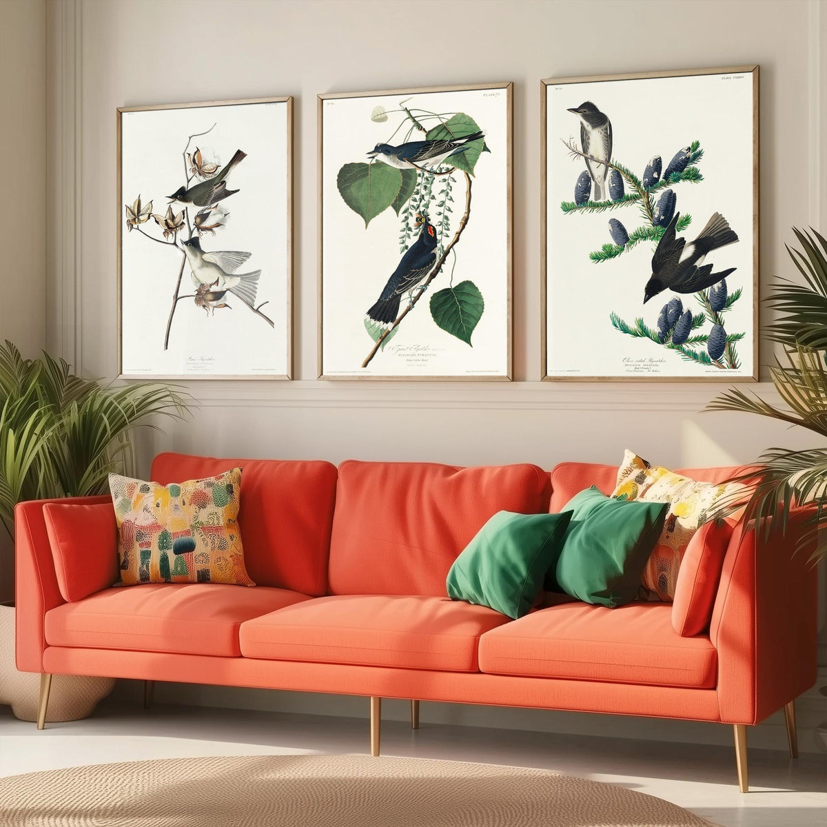 Set of Three John James Audubon Prints - Pewit Flycatcher Tyrant Flycatcher Olive-sided Flycatcher - 3 Bird Paintings Poster Wall Art