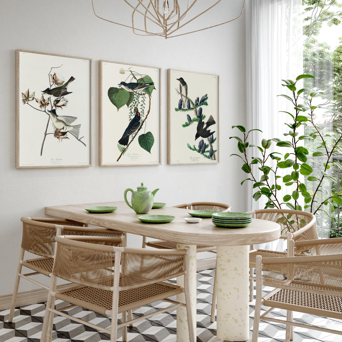 Set of Three John James Audubon Prints - Pewit Flycatcher Tyrant Flycatcher Olive-sided Flycatcher - 3 Bird Paintings Poster Wall Art