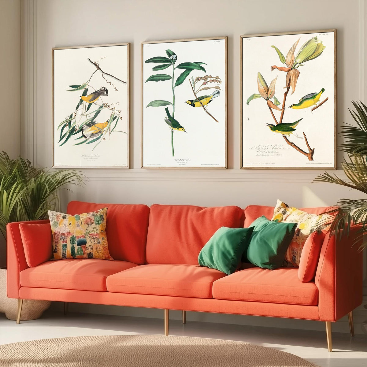 Set of Three John James Audubon Prints - Prothonotary Warbler Hooded Warbler Kentucky Warbler - 3 Bird Paintings Poster Wall Art Gift