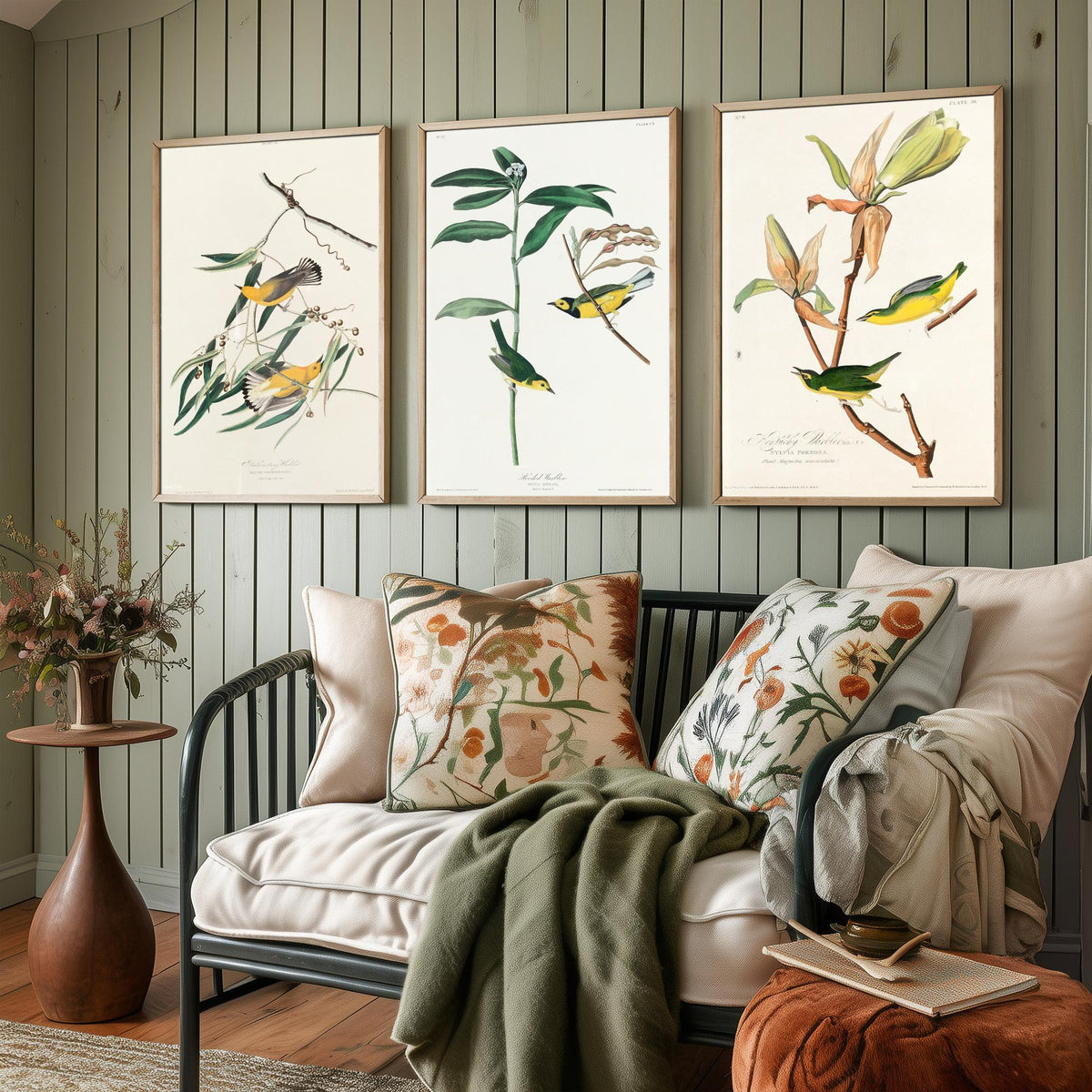 Set of Three John James Audubon Prints - Prothonotary Warbler Hooded Warbler Kentucky Warbler - 3 Bird Paintings Poster Wall Art Gift