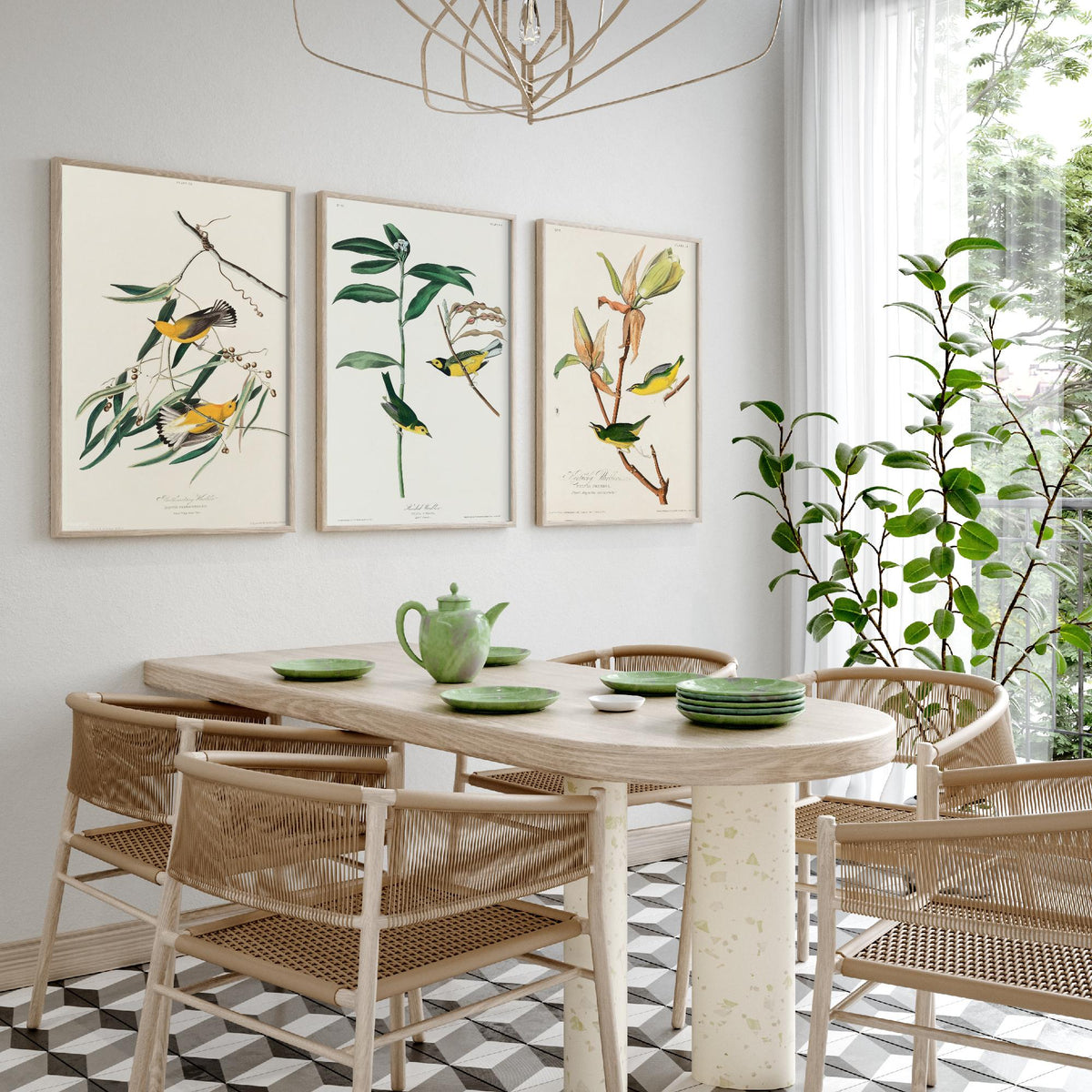 Set of Three John James Audubon Prints - Prothonotary Warbler Hooded Warbler Kentucky Warbler - 3 Bird Paintings Poster Wall Art Gift