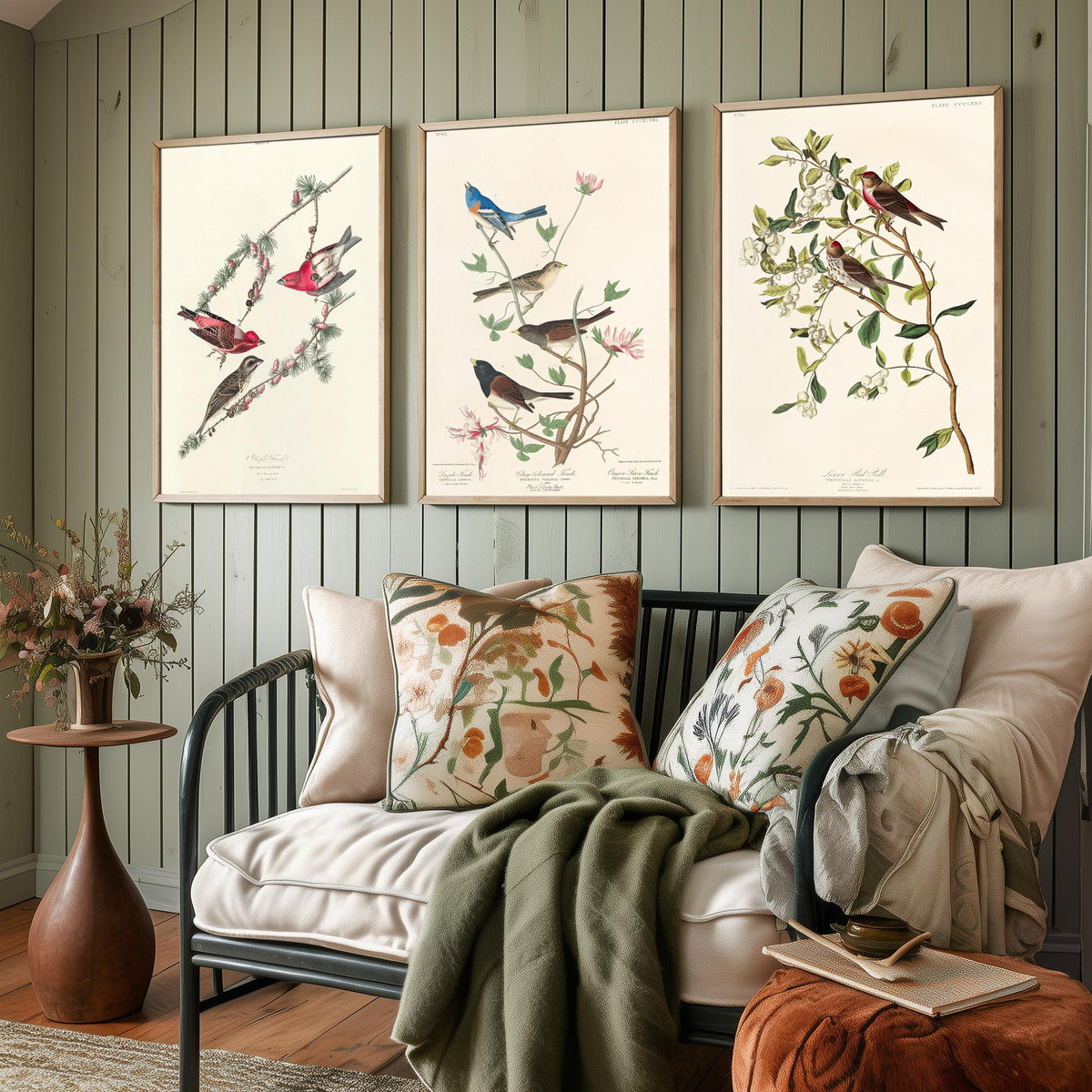 Set of Three John James Audubon Prints - Purple Finch Lazuli Finch Lesser Redpoll - 3 Bird Paintings Poster Wall Art Gift Vintage