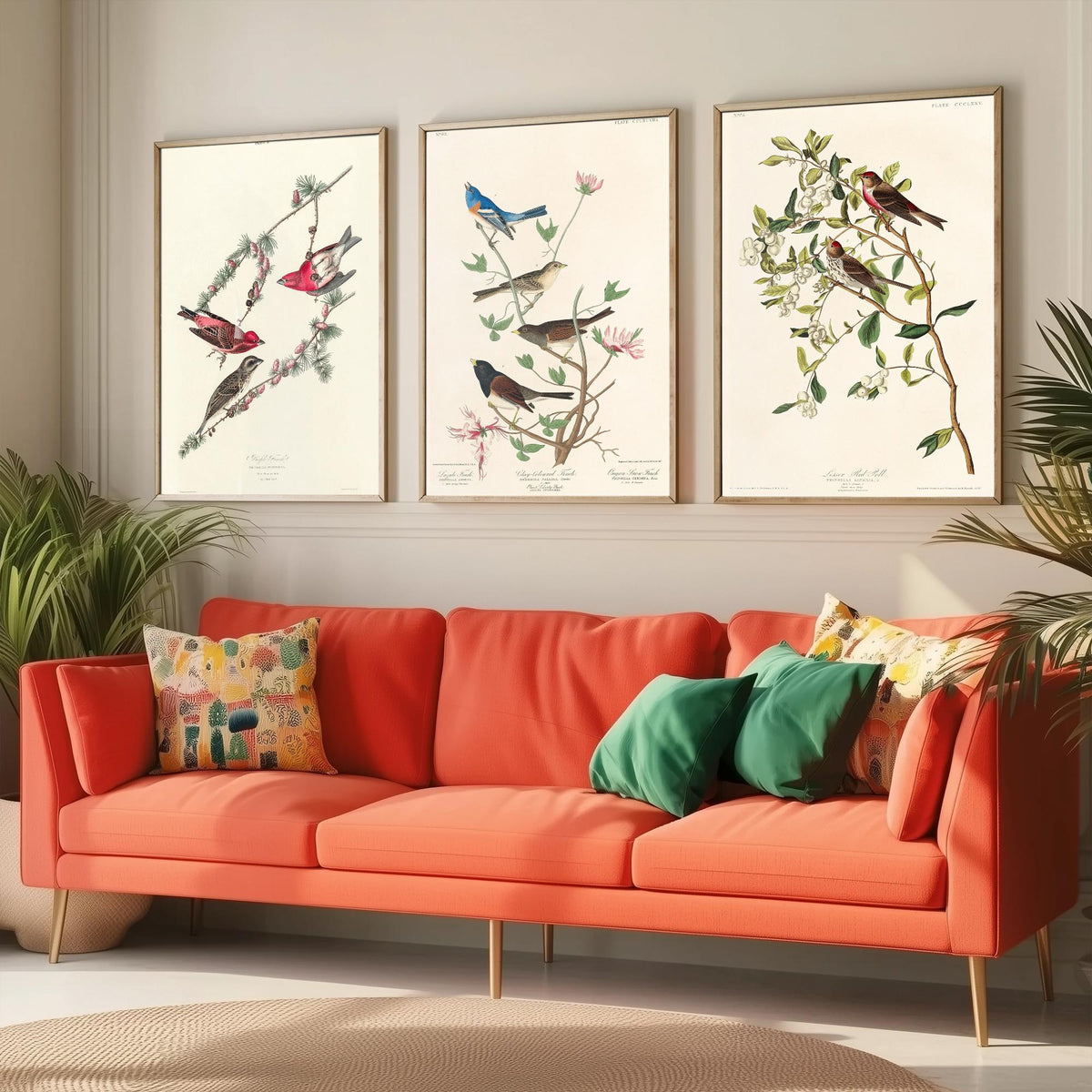 Set of Three John James Audubon Prints - Purple Finch Lazuli Finch Lesser Redpoll - 3 Bird Paintings Poster Wall Art Gift Vintage