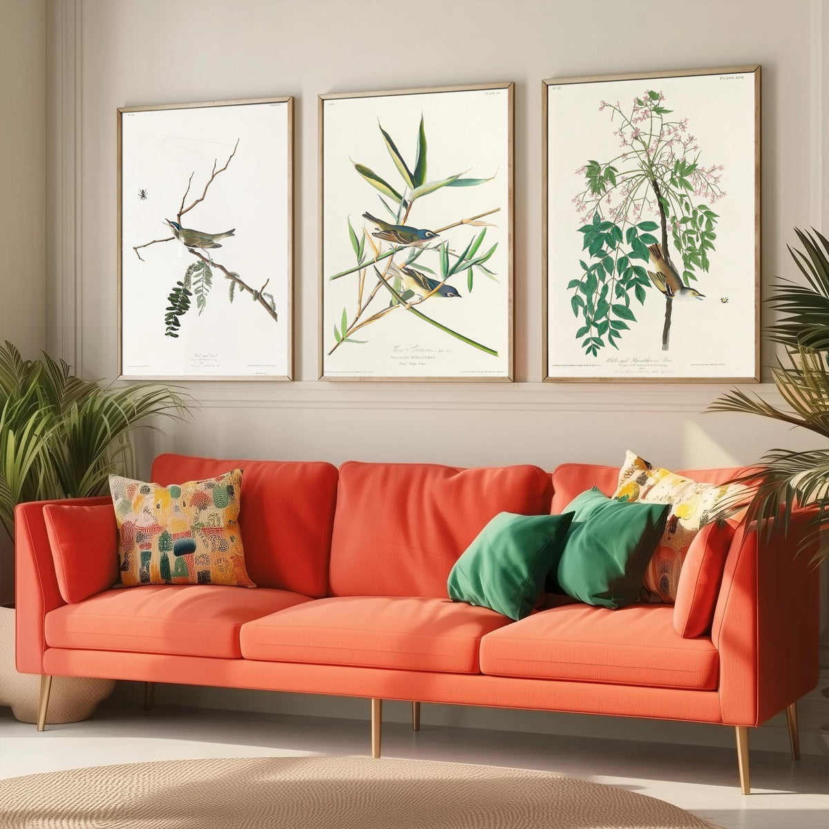 Set of Three John James Audubon Prints - Red-eyed Vireo Solitary Vireo White-eyed Vireo - 3 Bird Paintings Poster Wall Art Gift