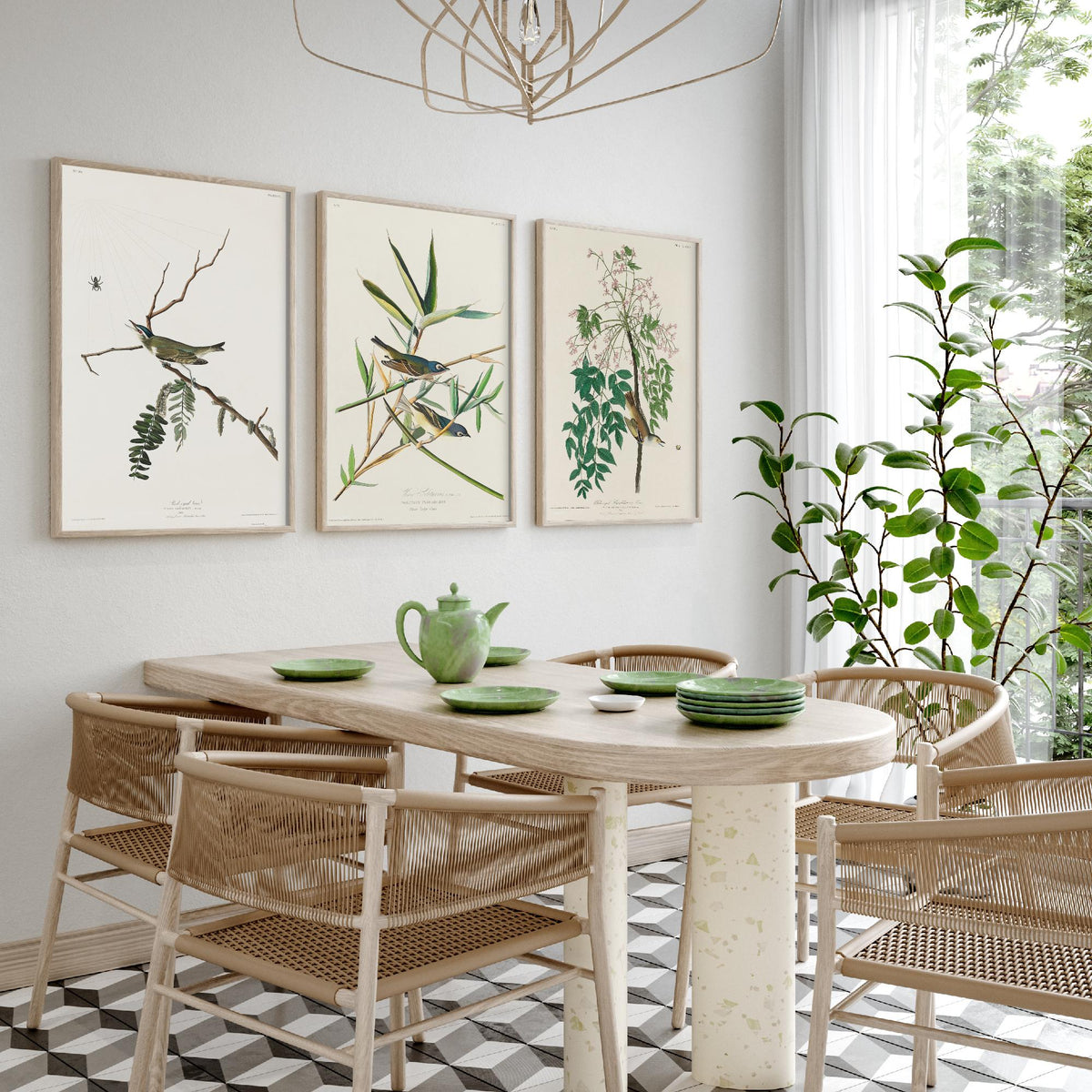 Set of Three John James Audubon Prints - Red-eyed Vireo Solitary Vireo White-eyed Vireo - 3 Bird Paintings Poster Wall Art Gift