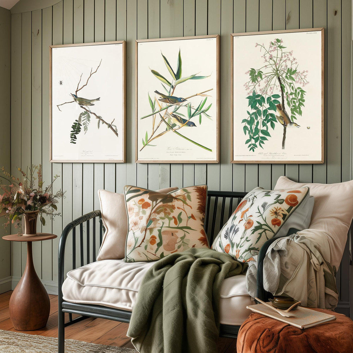 Set of Three John James Audubon Prints - Red-eyed Vireo Solitary Vireo White-eyed Vireo - 3 Bird Paintings Poster Wall Art Gift