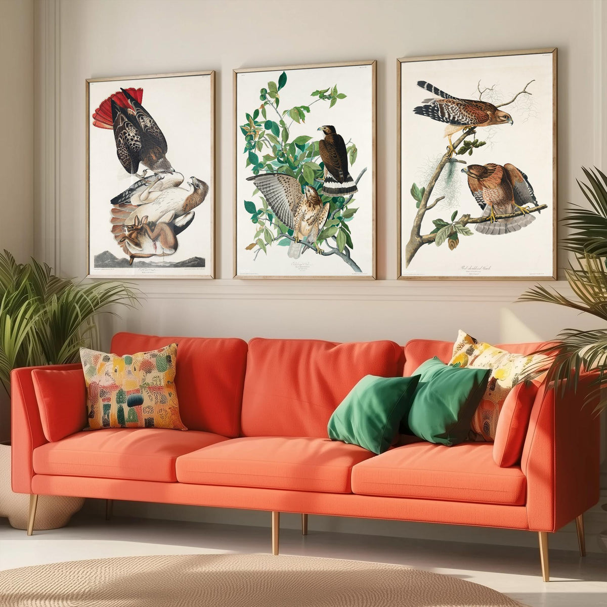 Set of Three John James Audubon Prints - Red-tailed Hawk Broad-winged Hawk Red-shouldered Hawk - 3 Bird Paintings Poster Wall Art Gift