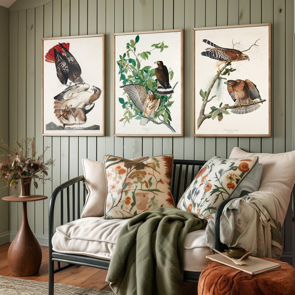 Set of Three John James Audubon Prints - Red-tailed Hawk Broad-winged Hawk Red-shouldered Hawk - 3 Bird Paintings Poster Wall Art Gift