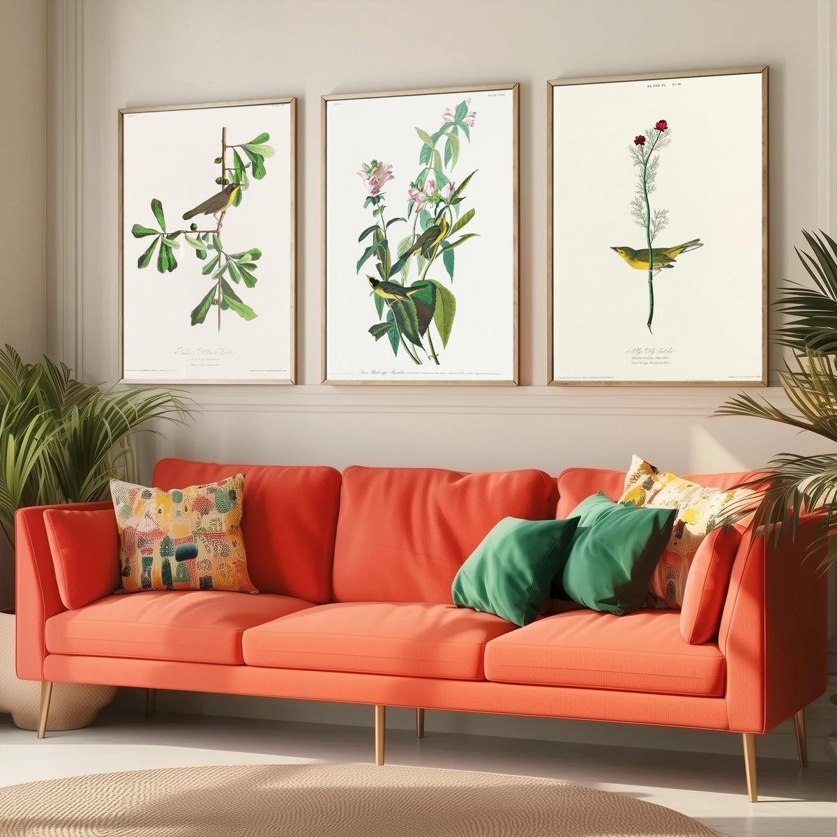 Set of Three John James Audubon Prints - Roscoe's Yellow Throat Green and Selby's Flycatcher - 3 Bird Paintings Poster Wall Art Gift