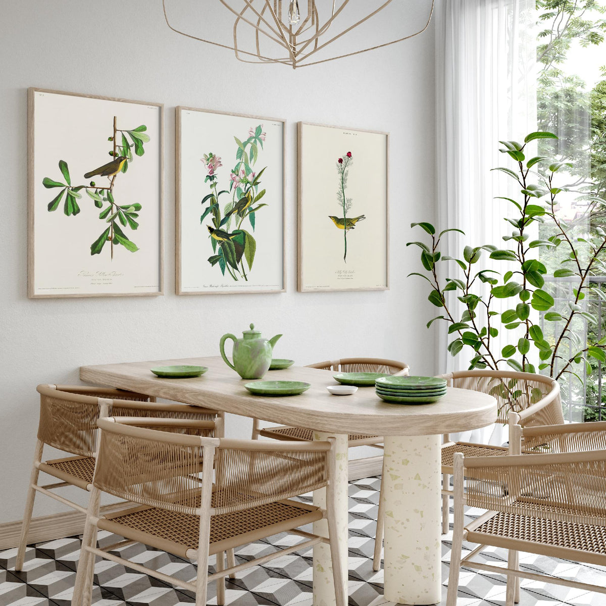 Set of Three John James Audubon Prints - Roscoe's Yellow Throat Green and Selby's Flycatcher - 3 Bird Paintings Poster Wall Art Gift