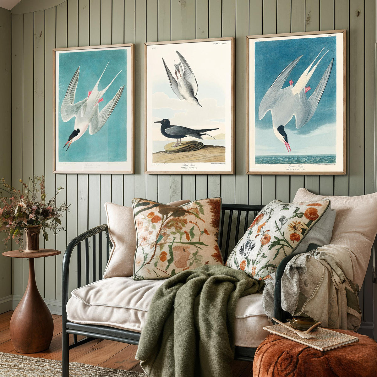 Set of Three John James Audubon Prints - Roseate Tern Black Tern Arctic Tern - 3 Seabird Paintings Poster Wall Art Gift Ornithology