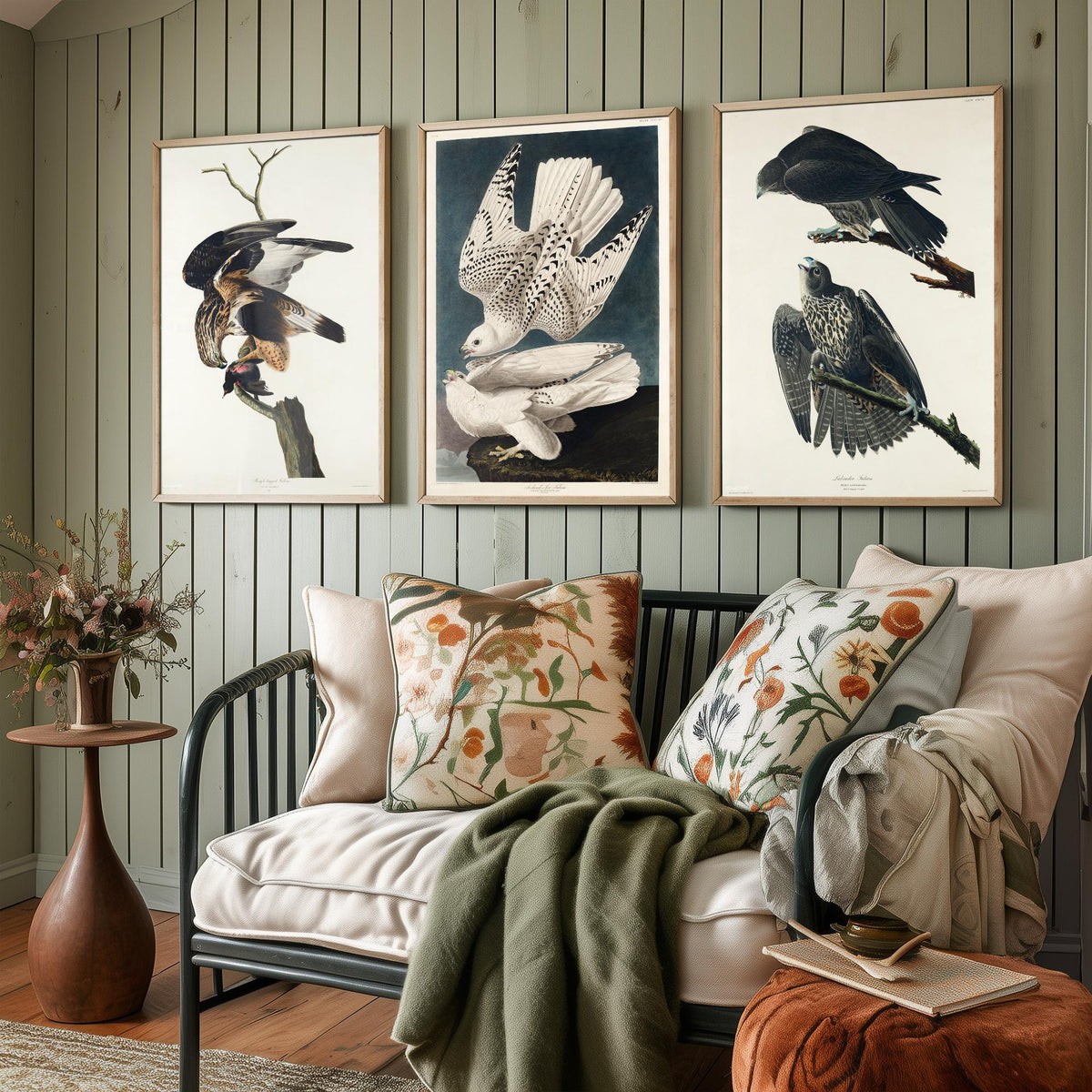 Set of Three John James Audubon Prints - Rough-legged Iceland and Labrador Falcon - 3 Falcon Paintings Poster Wall Art Gift Vintage