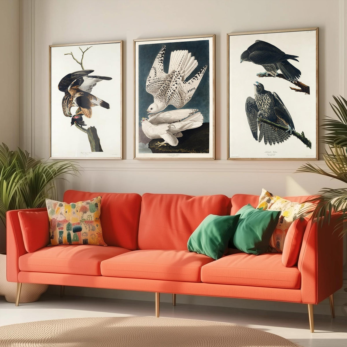 Set of Three John James Audubon Prints - Rough-legged Iceland and Labrador Falcon - 3 Falcon Paintings Poster Wall Art Gift Vintage